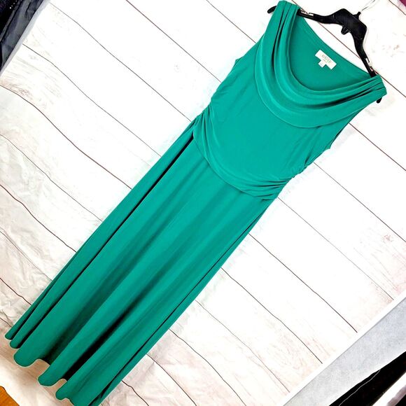 Kasper Dress Gown Long Draped Maxi Green Party 8 Stretch Wedding Romantic Greek - Picture 1 of 16